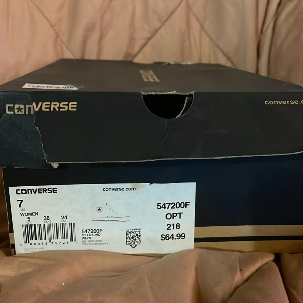 Converse White High-Top Wedge Sneakers with Red Stripe - Picture 2 of 4